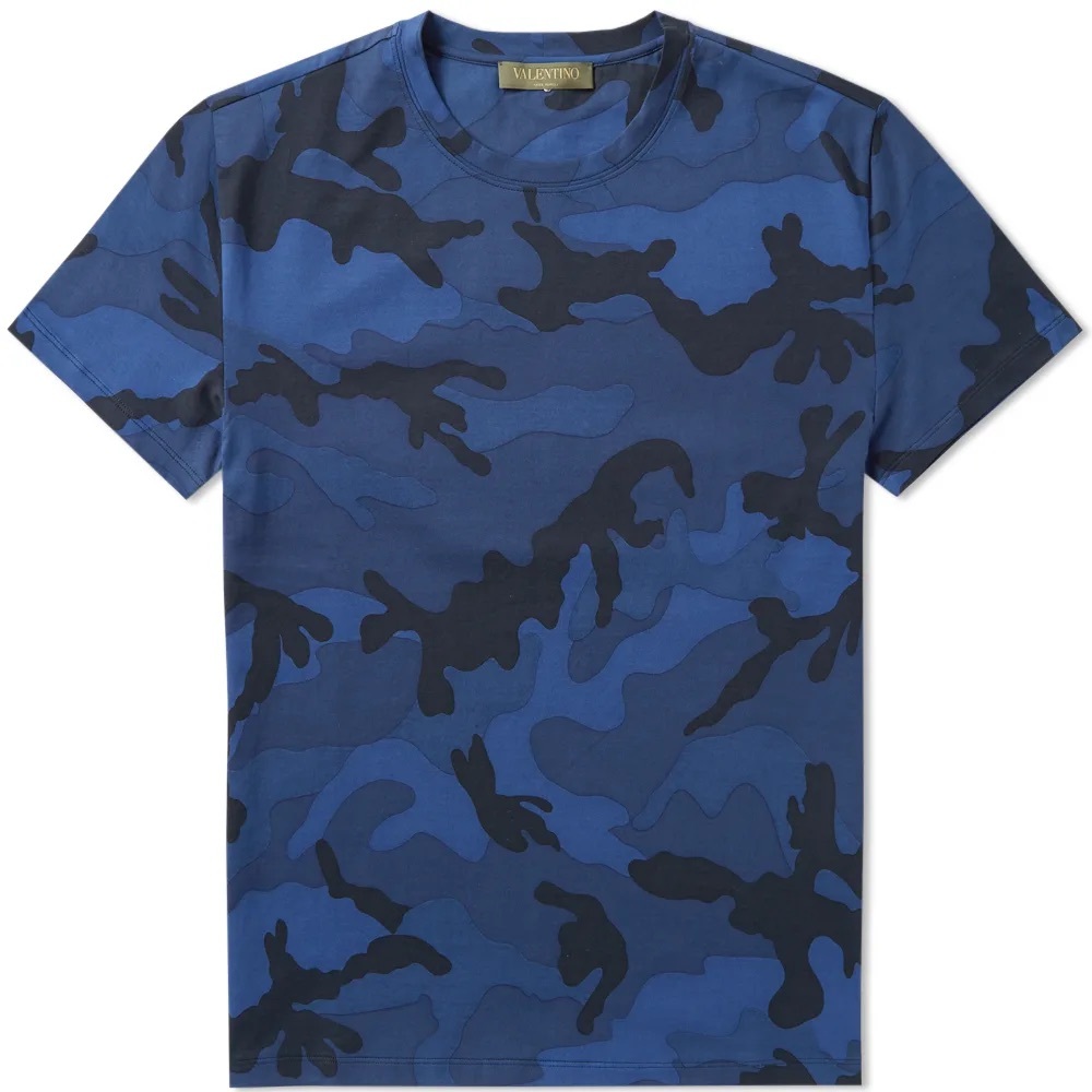 Valentino Blue and Black Camouflage Short Sleeve Tee